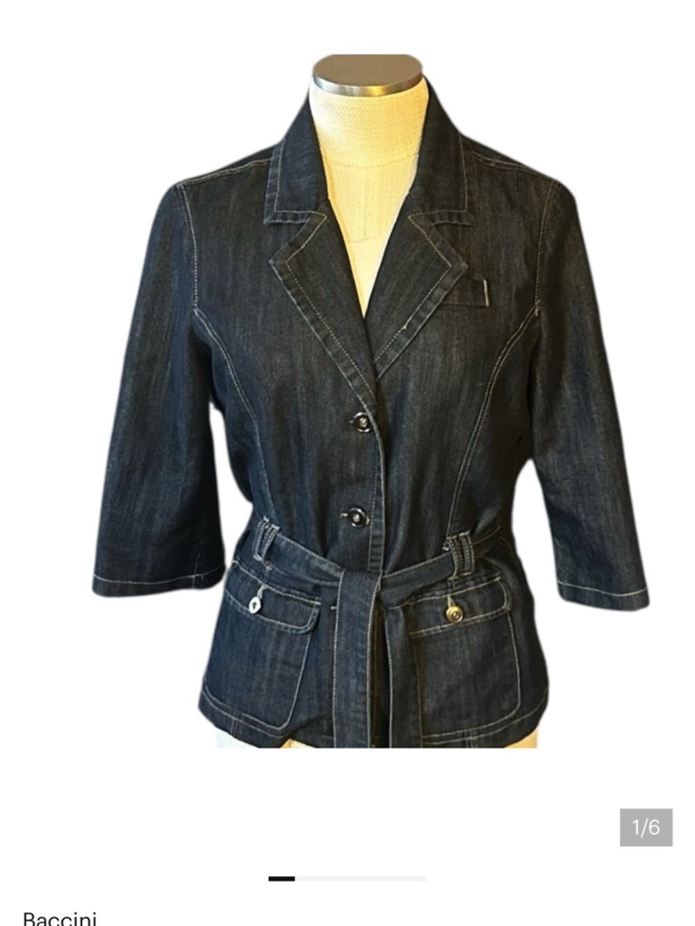 Baccini Dark Indigo Denim Belted Jacket